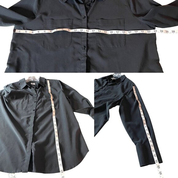 Chico's Women's Black Button-Front Blouse Sz 2 US 12/14 Long Sleeve Collared Top - Picture 6 of 7